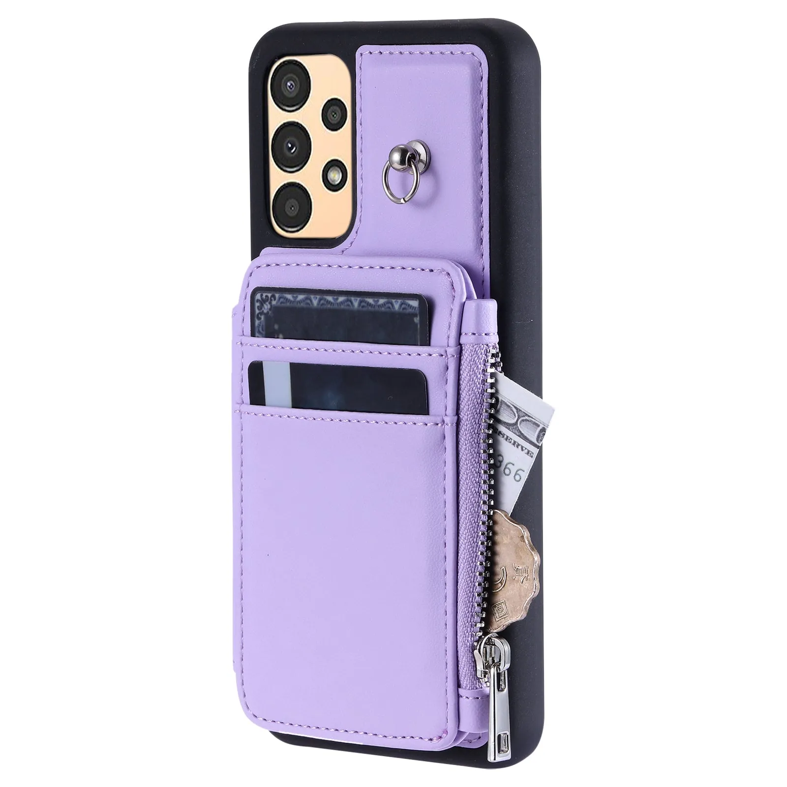 009 For Samsung Galaxy A52 4G / A52 5G / 52s 5G RFID Blocking Phone Case PU TPU Cover Kickstand Zipper Wallet Shell with Strap