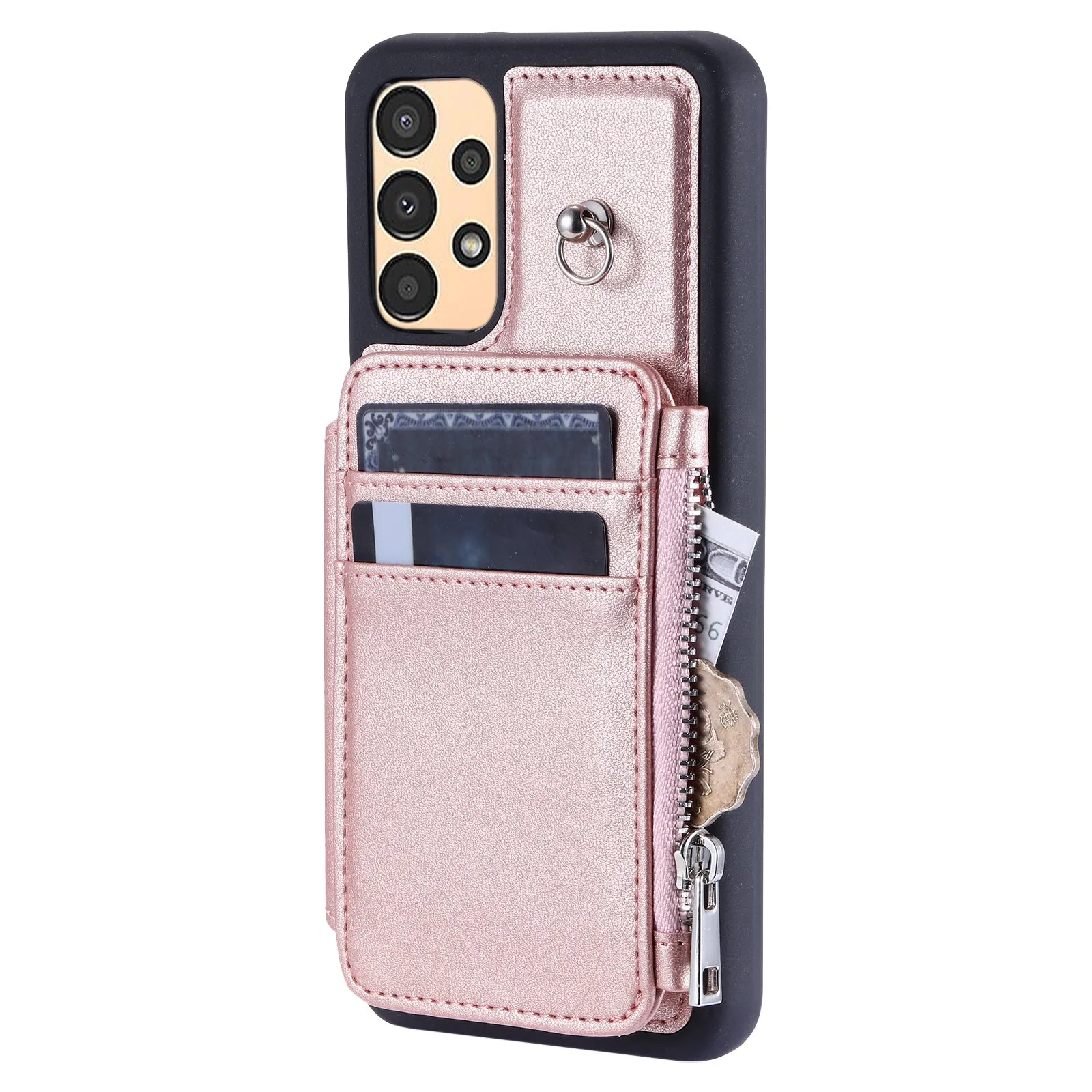 009 For Samsung Galaxy A52 4G / A52 5G / 52s 5G RFID Blocking Phone Case PU TPU Cover Kickstand Zipper Wallet Shell with Strap