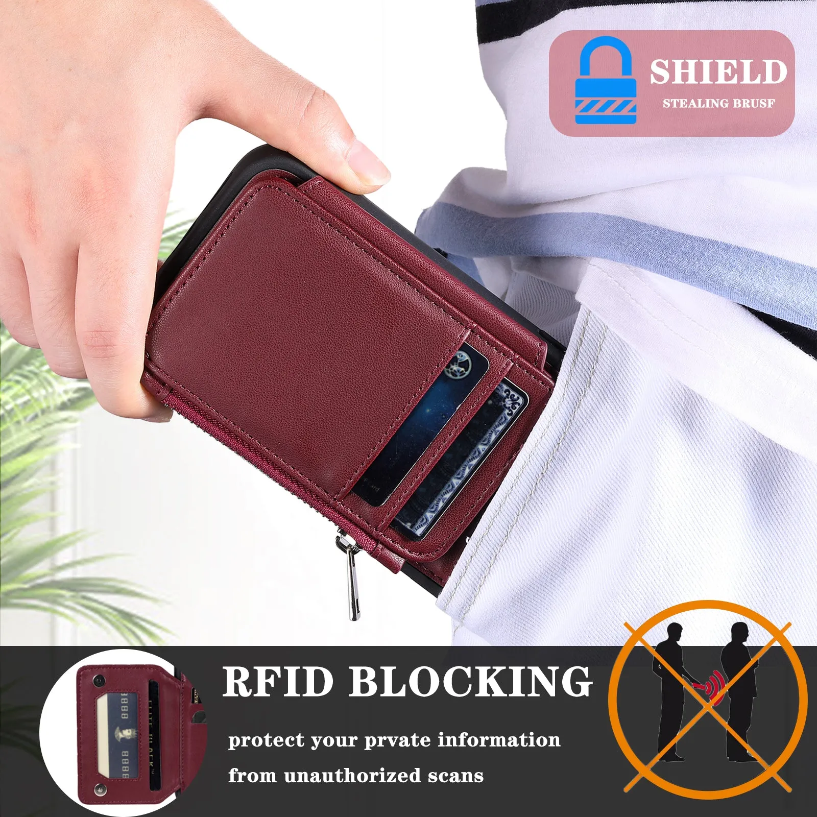 009 For Samsung Galaxy A52 4G / A52 5G / 52s 5G RFID Blocking Phone Case PU TPU Cover Kickstand Zipper Wallet Shell with Strap