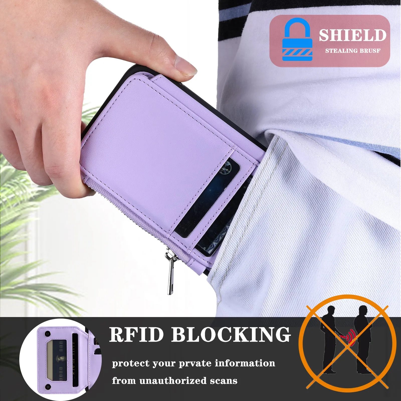 009 For Samsung Galaxy A52 4G / A52 5G / 52s 5G RFID Blocking Phone Case PU TPU Cover Kickstand Zipper Wallet Shell with Strap