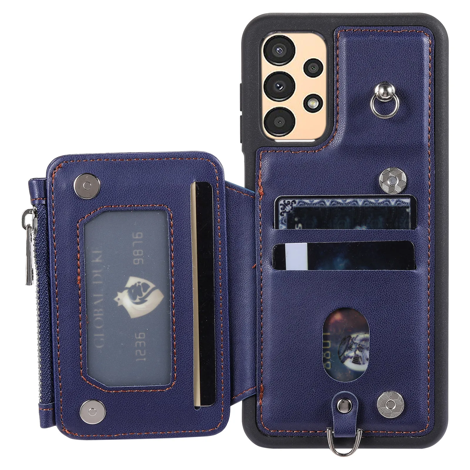 009 For Samsung Galaxy A52 4G / A52 5G / 52s 5G RFID Blocking Phone Case PU TPU Cover Kickstand Zipper Wallet Shell with Strap