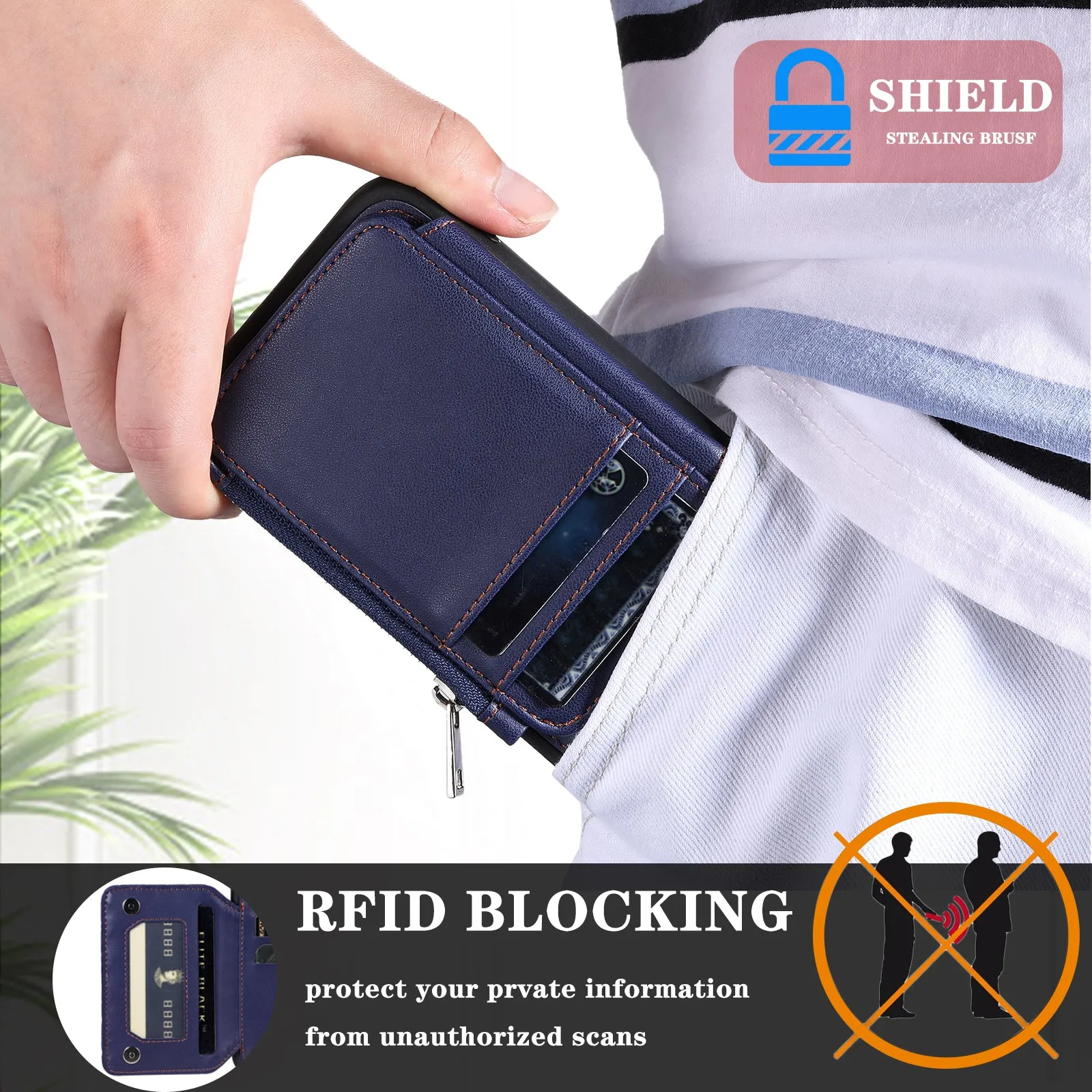 009 For Samsung Galaxy A52 4G / A52 5G / 52s 5G RFID Blocking Phone Case PU TPU Cover Kickstand Zipper Wallet Shell with Strap