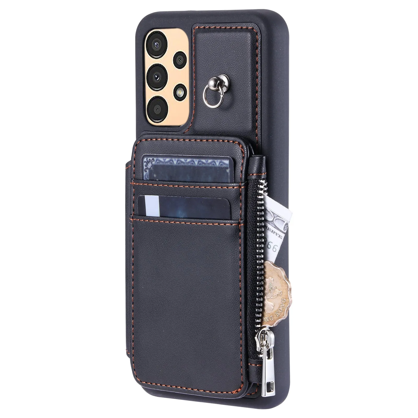 009 For Samsung Galaxy A52 4G / A52 5G / 52s 5G RFID Blocking Phone Case PU TPU Cover Kickstand Zipper Wallet Shell with Strap