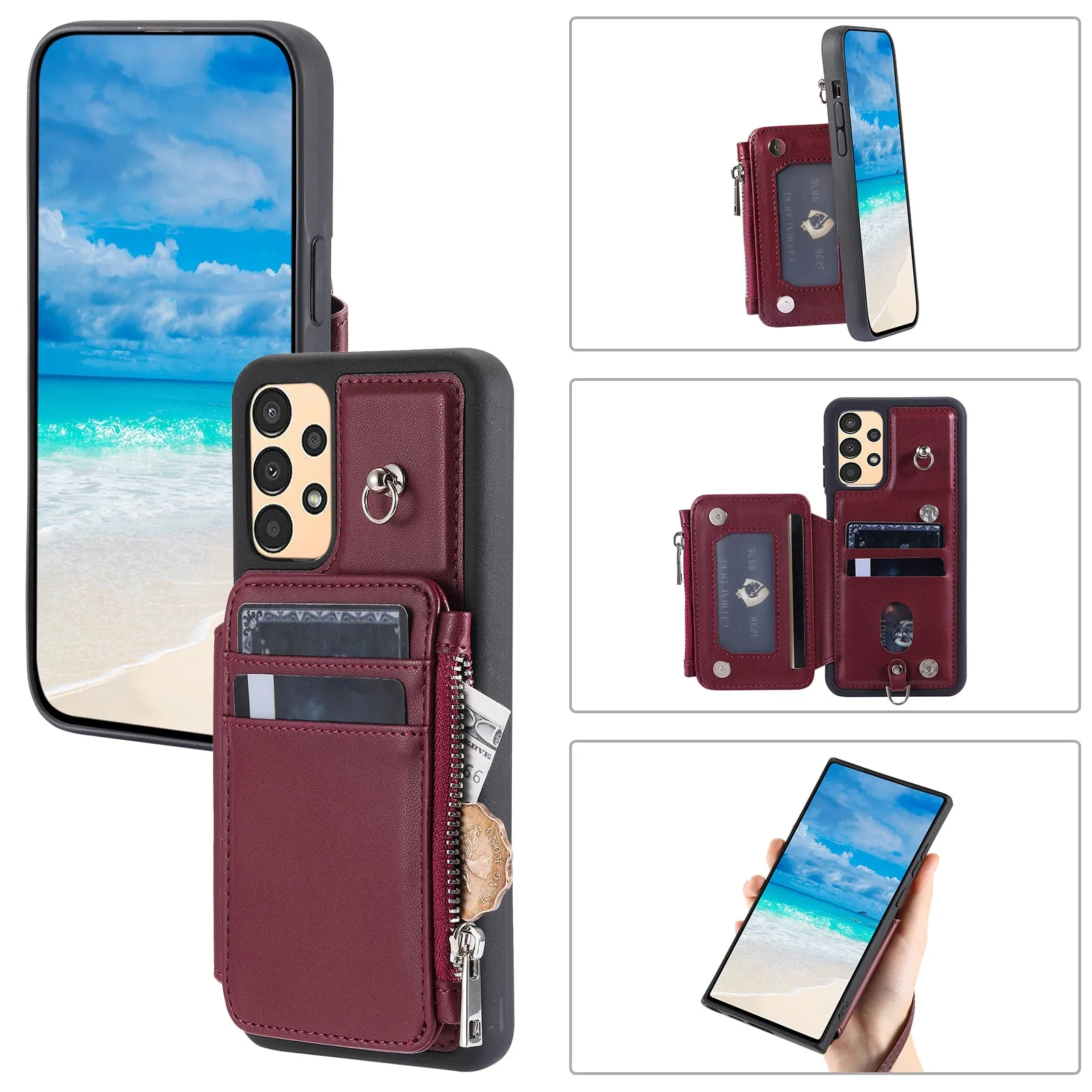 009 For Samsung Galaxy A52 4G / A52 5G / 52s 5G RFID Blocking Phone Case PU TPU Cover Kickstand Zipper Wallet Shell with Strap