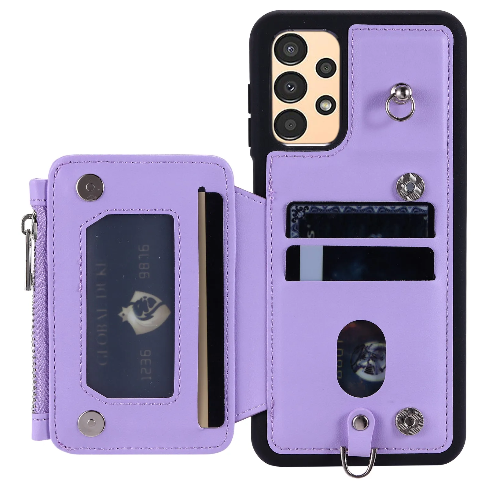 009 For Samsung Galaxy A52 4G / A52 5G / 52s 5G RFID Blocking Phone Case PU TPU Cover Kickstand Zipper Wallet Shell with Strap