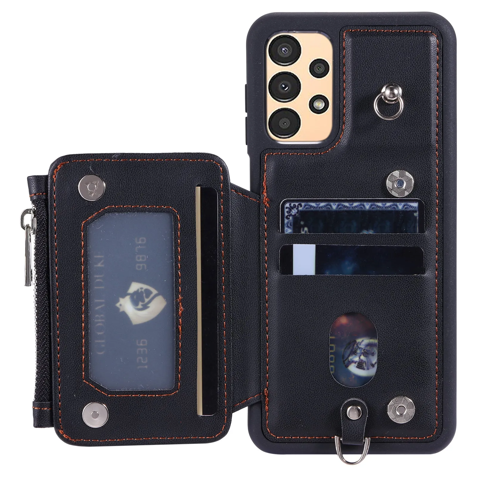 009 For Samsung Galaxy A52 4G / A52 5G / 52s 5G RFID Blocking Phone Case PU TPU Cover Kickstand Zipper Wallet Shell with Strap