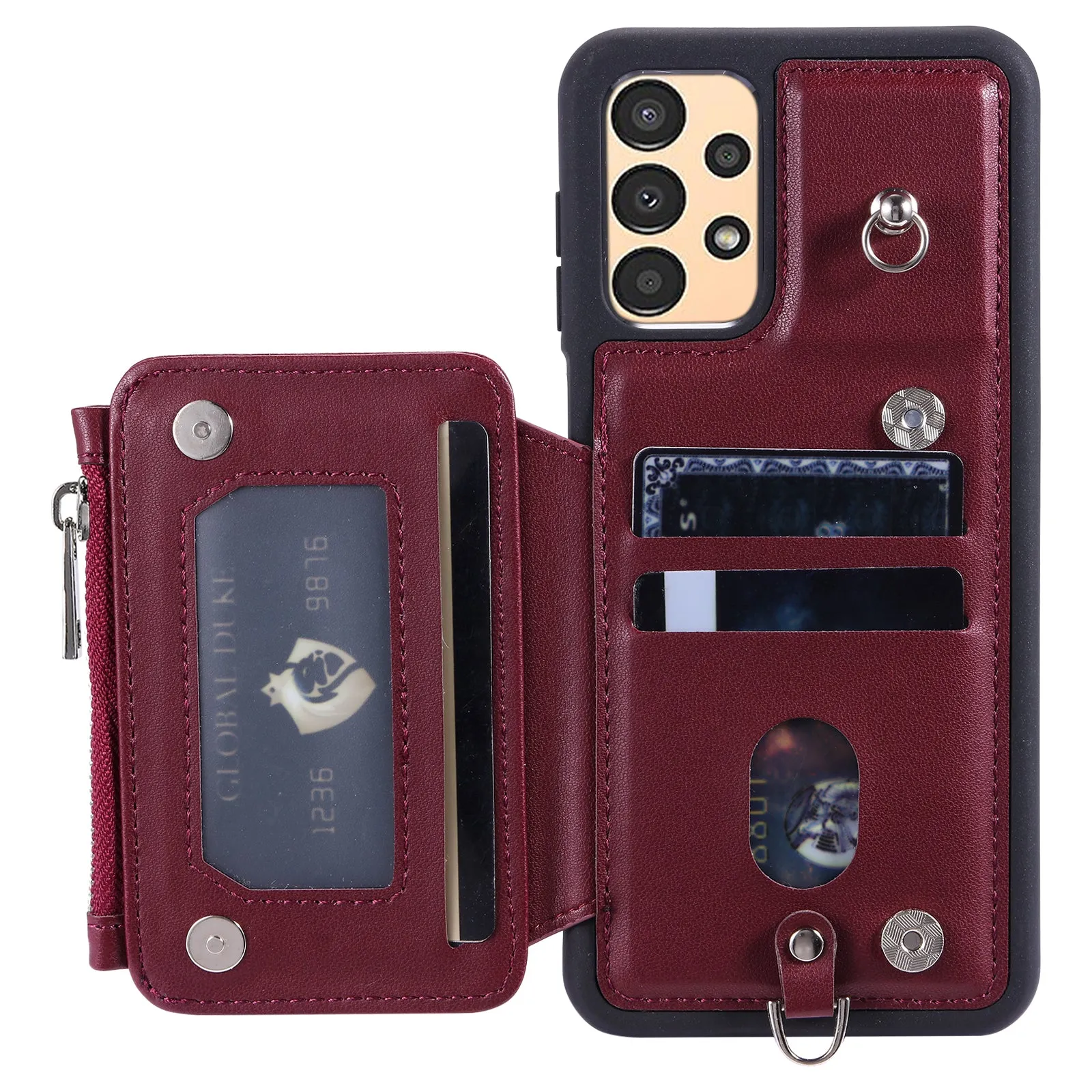 009 For Samsung Galaxy A52 4G / A52 5G / 52s 5G RFID Blocking Phone Case PU TPU Cover Kickstand Zipper Wallet Shell with Strap