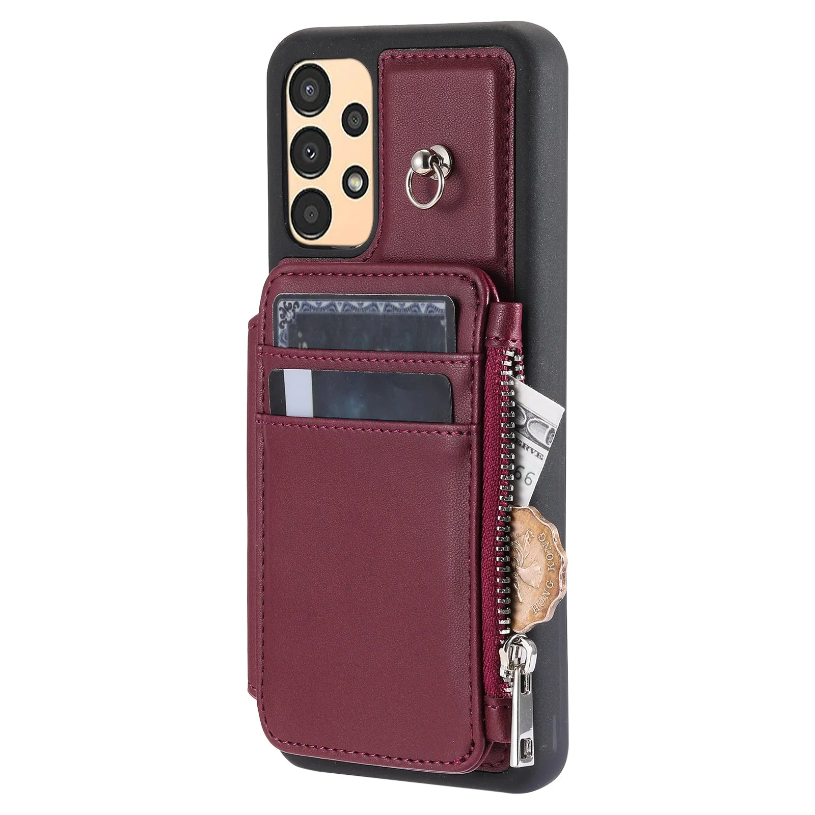 009 For Samsung Galaxy A52 4G / A52 5G / 52s 5G RFID Blocking Phone Case PU TPU Cover Kickstand Zipper Wallet Shell with Strap