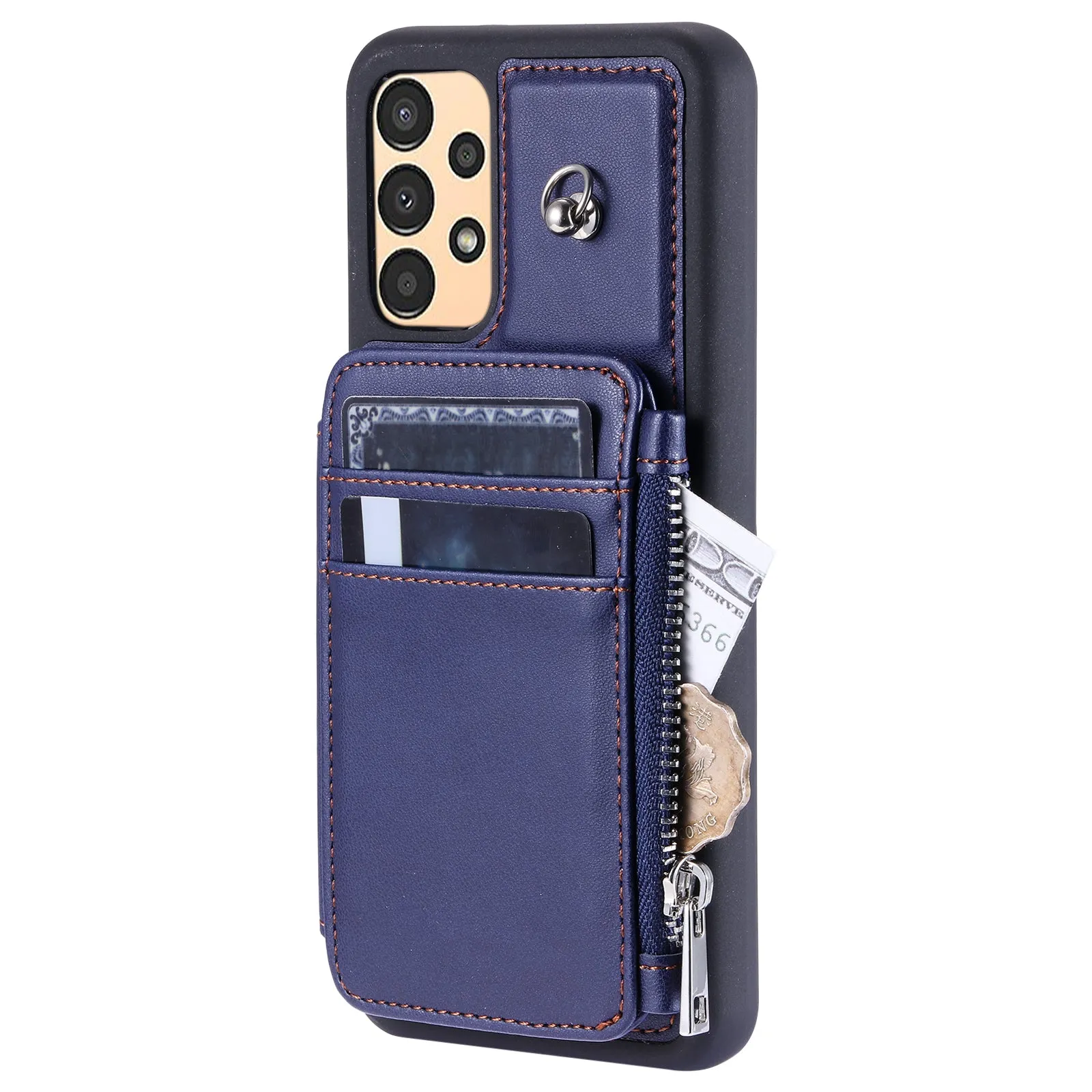 009 For Samsung Galaxy A52 4G / A52 5G / 52s 5G RFID Blocking Phone Case PU TPU Cover Kickstand Zipper Wallet Shell with Strap