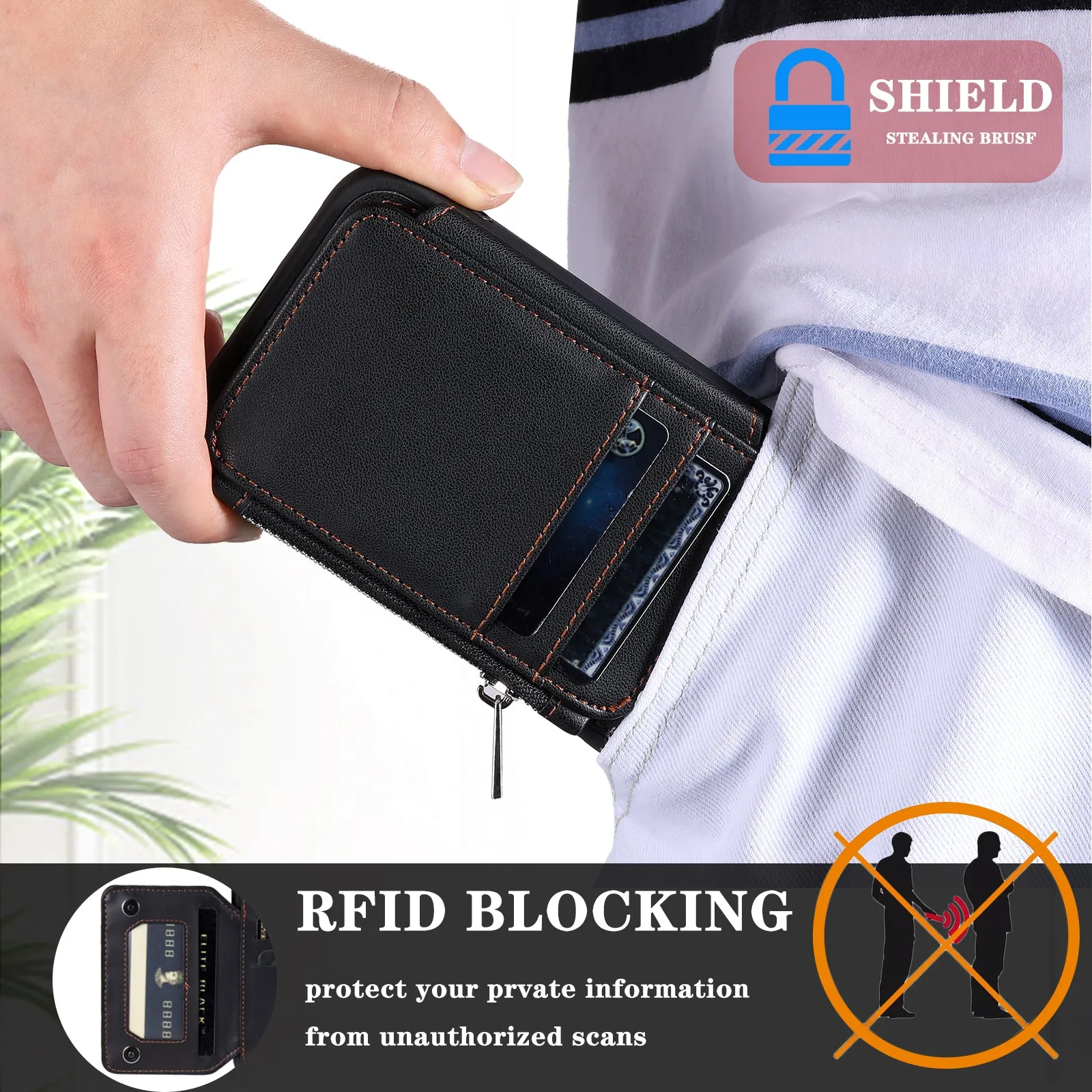 009 For Samsung Galaxy A52 4G / A52 5G / 52s 5G RFID Blocking Phone Case PU TPU Cover Kickstand Zipper Wallet Shell with Strap
