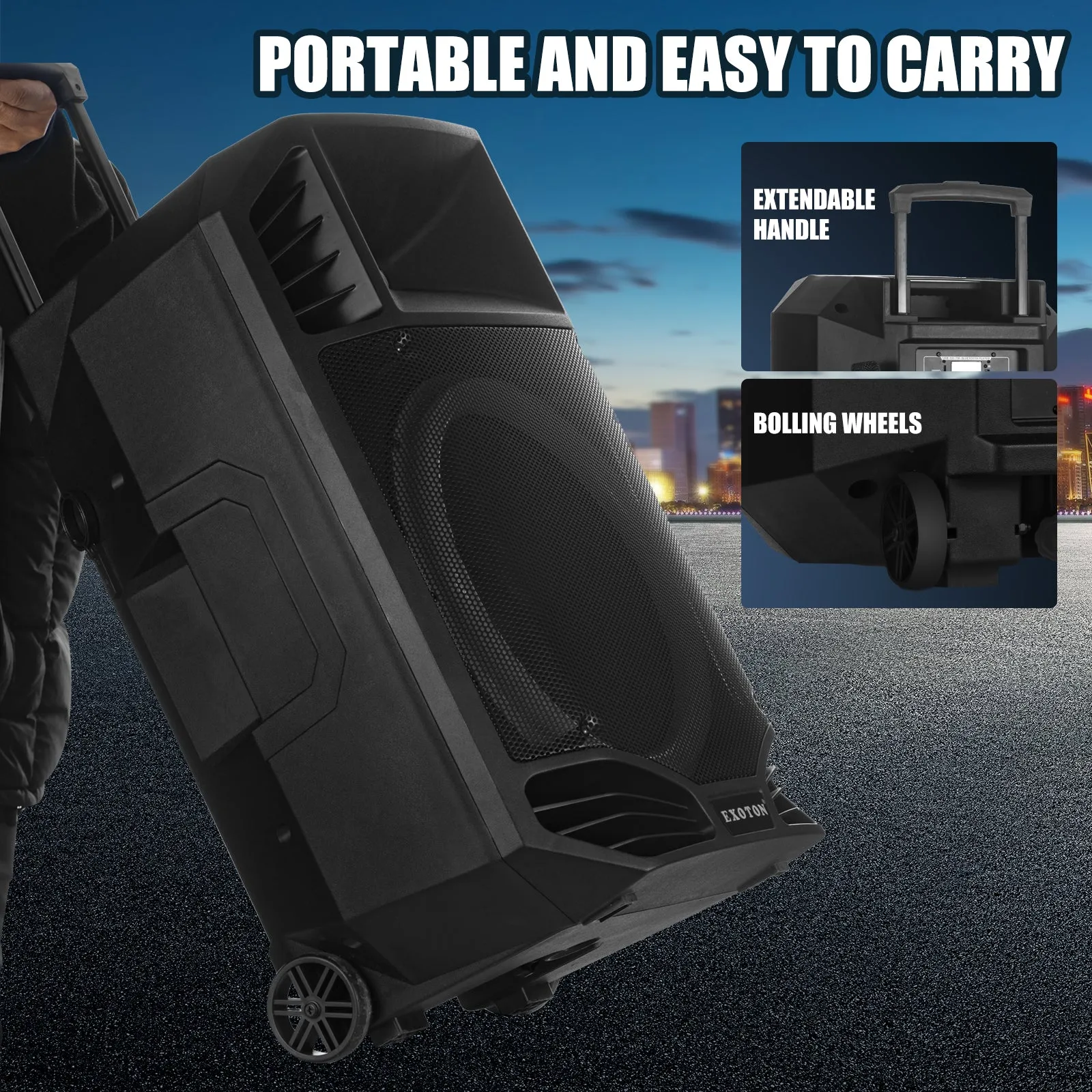 1600W 15-inch Bluetooth Portable PA System With Wireless Mic