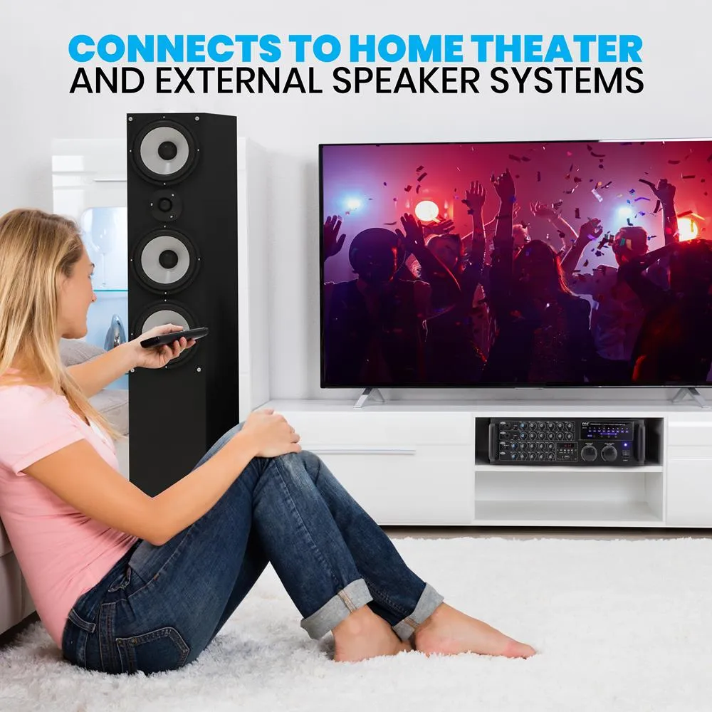 2000 Watt Bluetooth Stereo Mixer Karaoke Amplifier, Microphone/Rca Audio/Video Inputs, Mic-Talkover, Usb/Sd Readers, Rack Mountable Amp