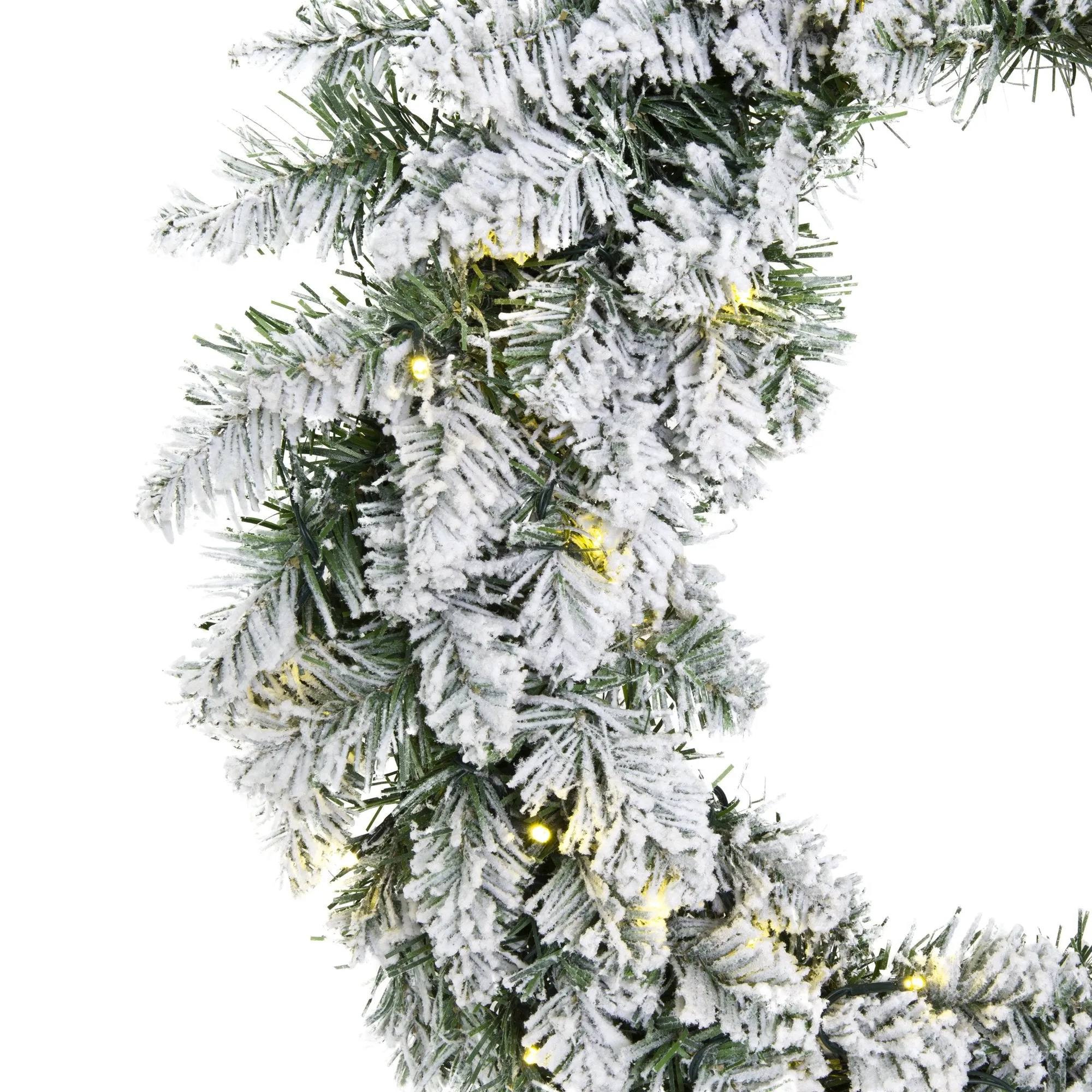 24in Pre-Lit Artificial Flocked Christmas Pine Wreath w/ 50 White LED Lights