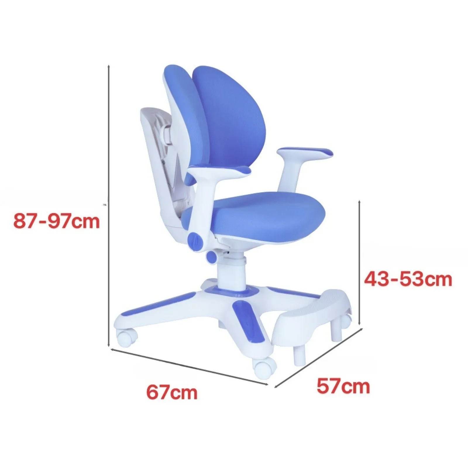 2x Ergonomic Study Chairs for Kids - Height Adjustable - Blue