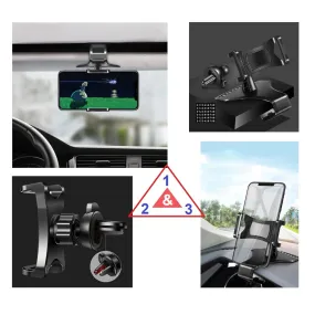 3 in 1 Car GPS Smartphone Holder: Dashboard / Visor Clamp   AC Grid Clip for BLU Studio J2 - Black