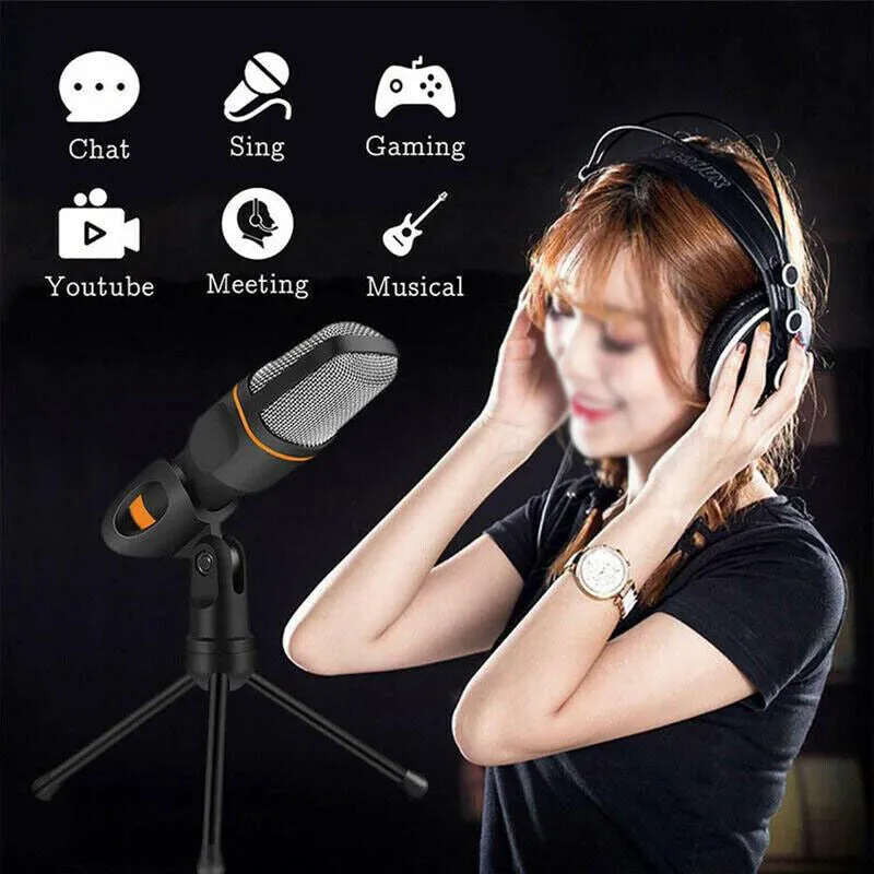 3.5Mm Audio Wired Stereo Condenser Microphone With Holder Stand Clip Sf-666