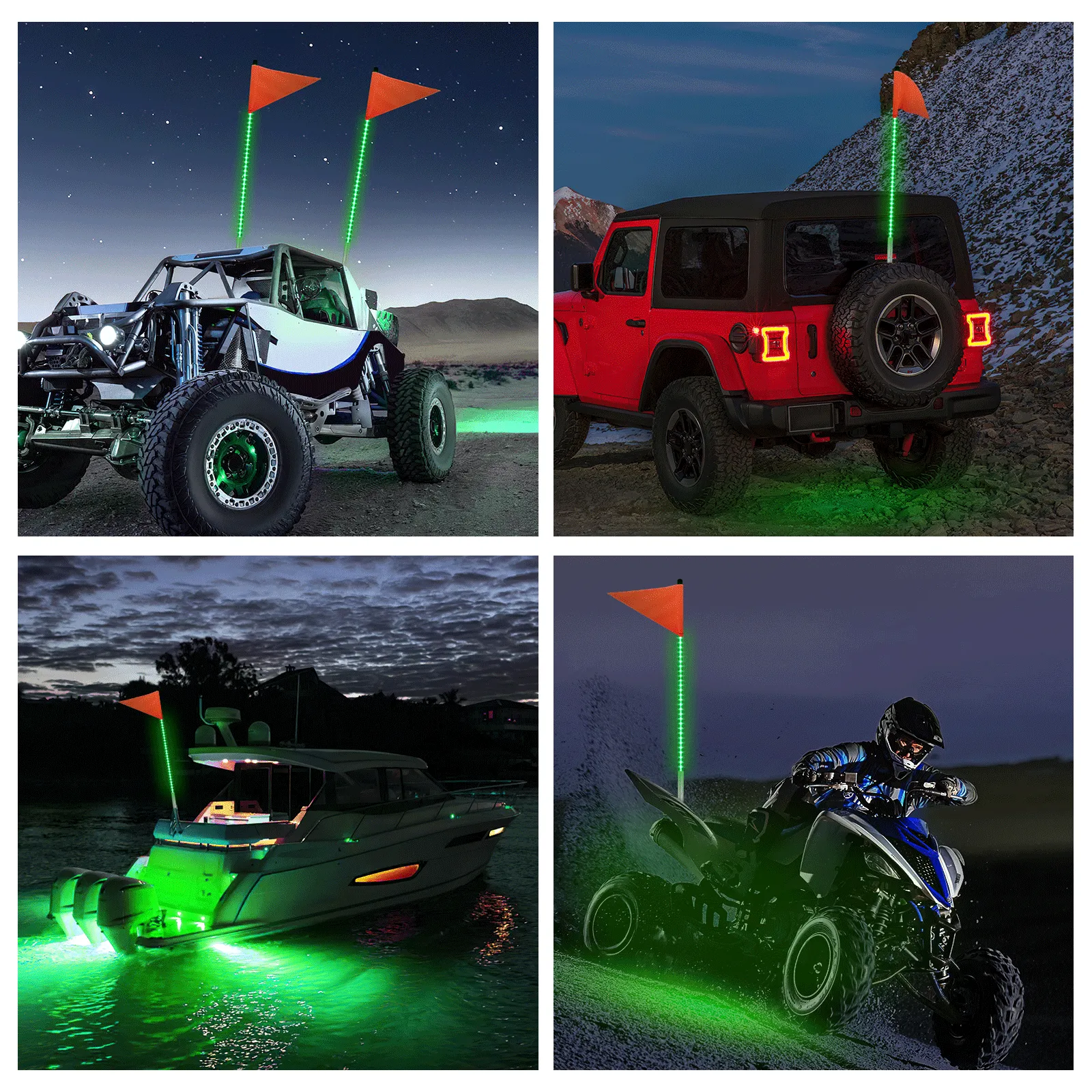 4FT LED Whip Light with Aluminum Base Green Color