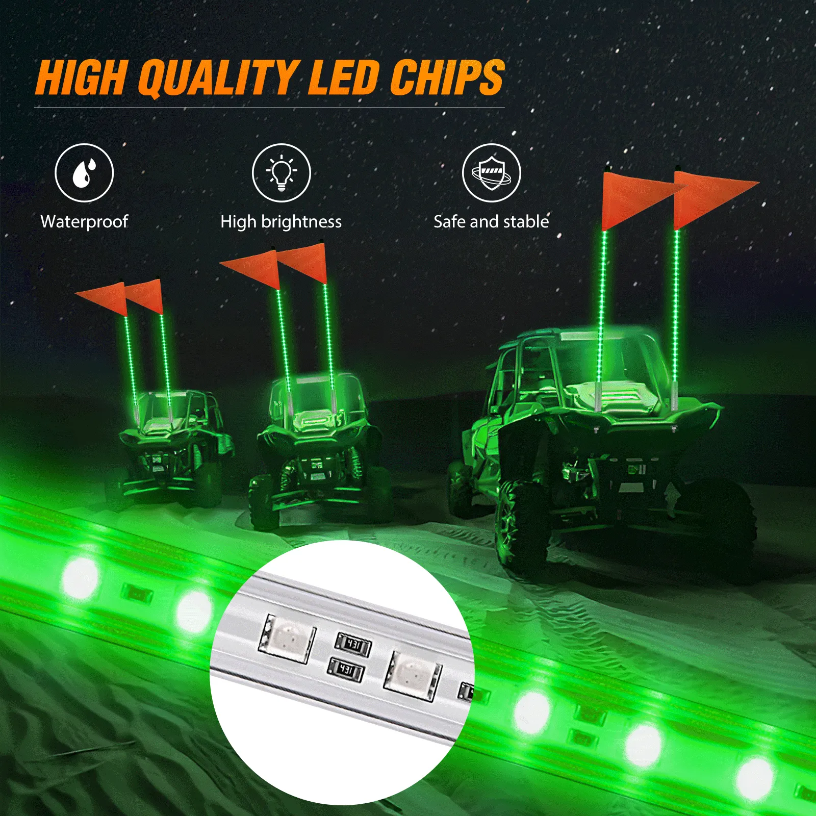 4FT LED Whip Light with Aluminum Base Green Color