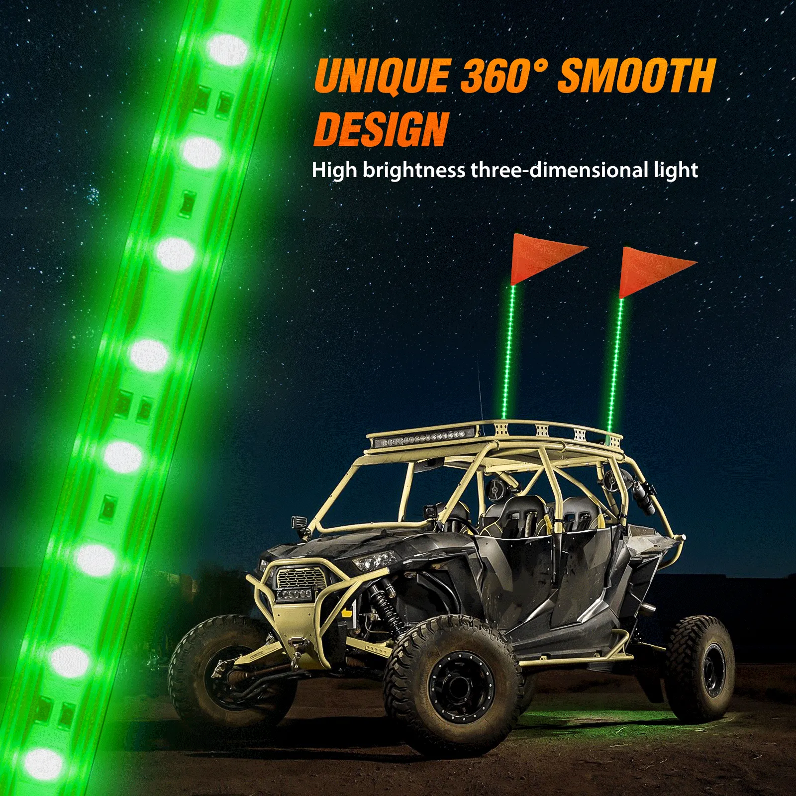 4FT LED Whip Light with Aluminum Base Green Color