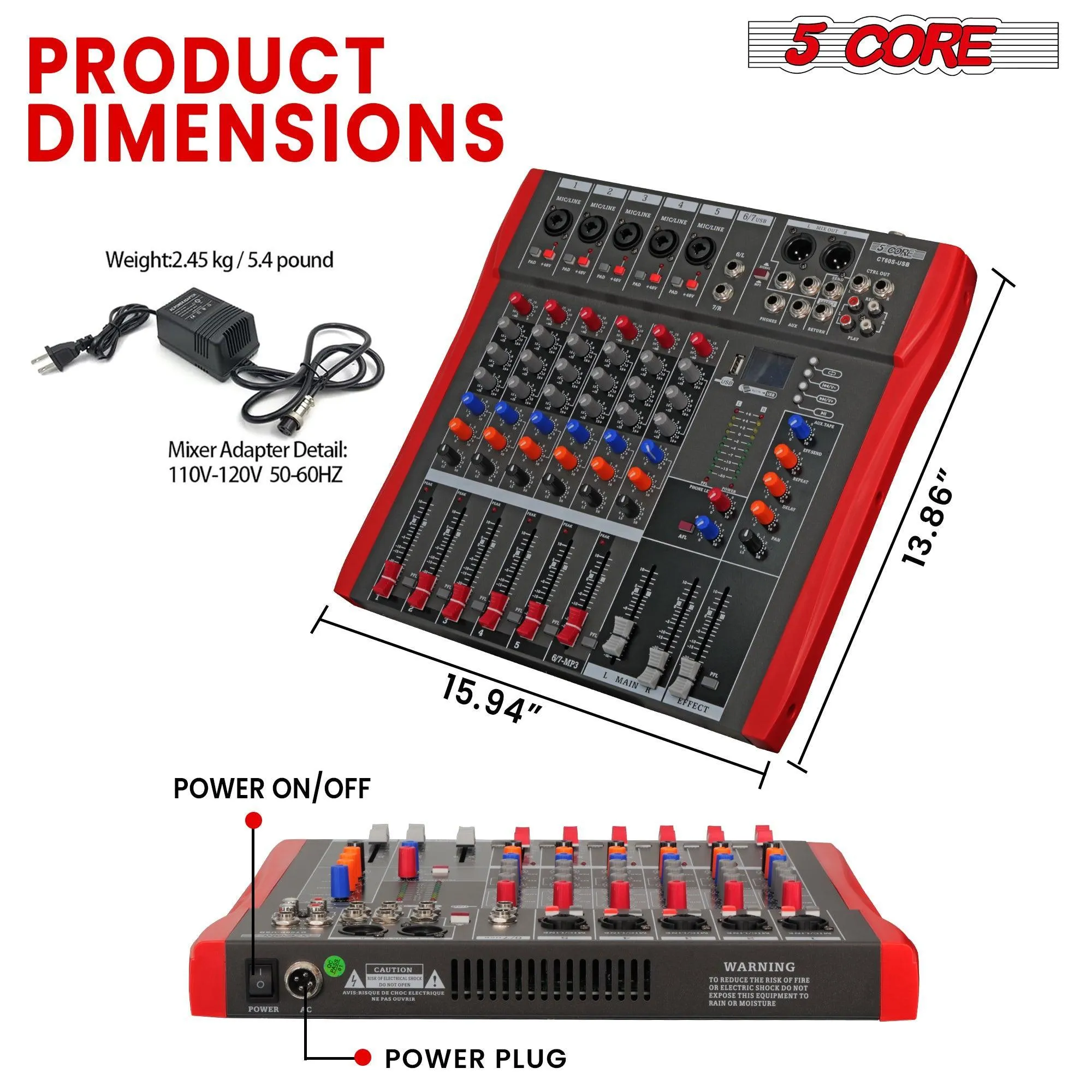 5 Core Audio Mixer DJ Equipment Digital Sound Board 6 Channel MX 6CH