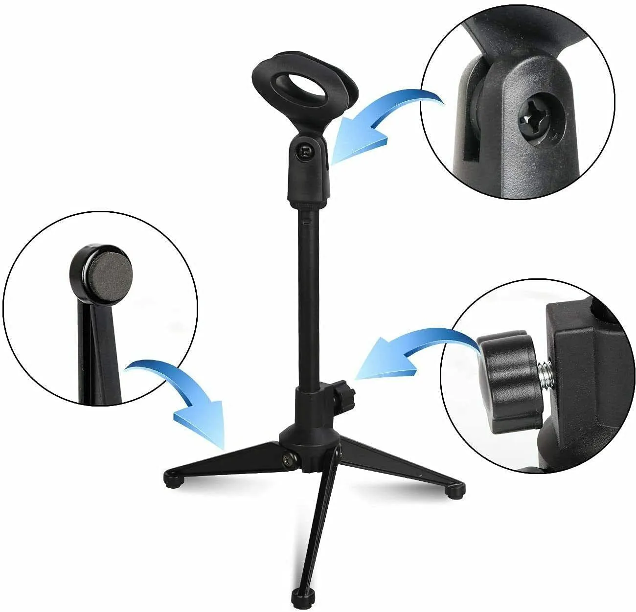 5 Core Desk Mic Stand ,Height Adjustable Table Tripod Portable Desktop Microphone Stand Includes Universal Mic Holder ,Compatible w Dynamic Handheld Microphones- MS MINI TRI BLK