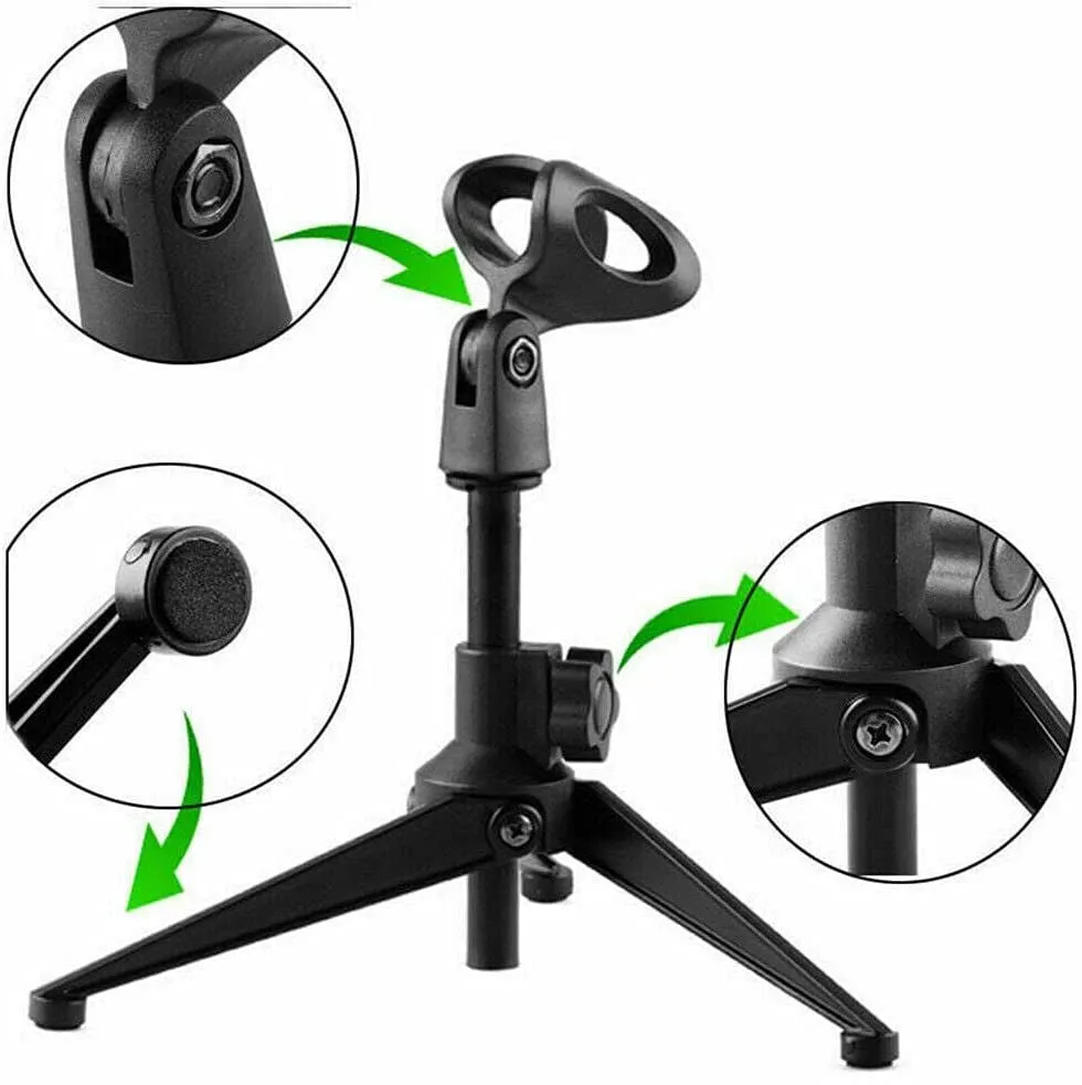 5 Core Desk Mic Stand ,Height Adjustable Table Tripod Portable Desktop Microphone Stand Includes Universal Mic Holder ,Compatible w Dynamic Handheld Microphones- MS MINI TRI BLK