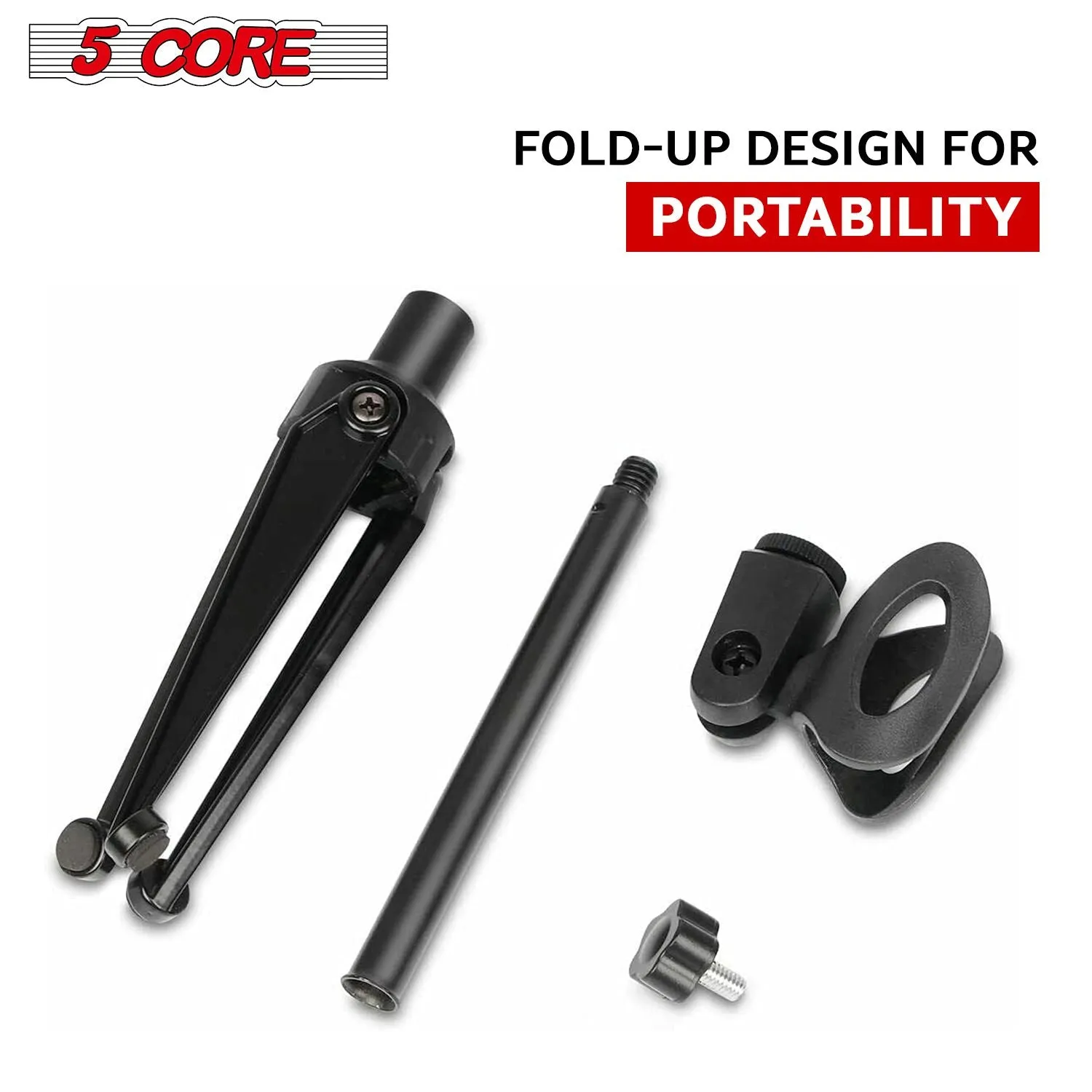 5 Core Desk Mic Stand ,Height Adjustable Table Tripod Portable Desktop Microphone Stand Includes Universal Mic Holder ,Compatible w Dynamic Handheld Microphones- MS MINI TRI BLK