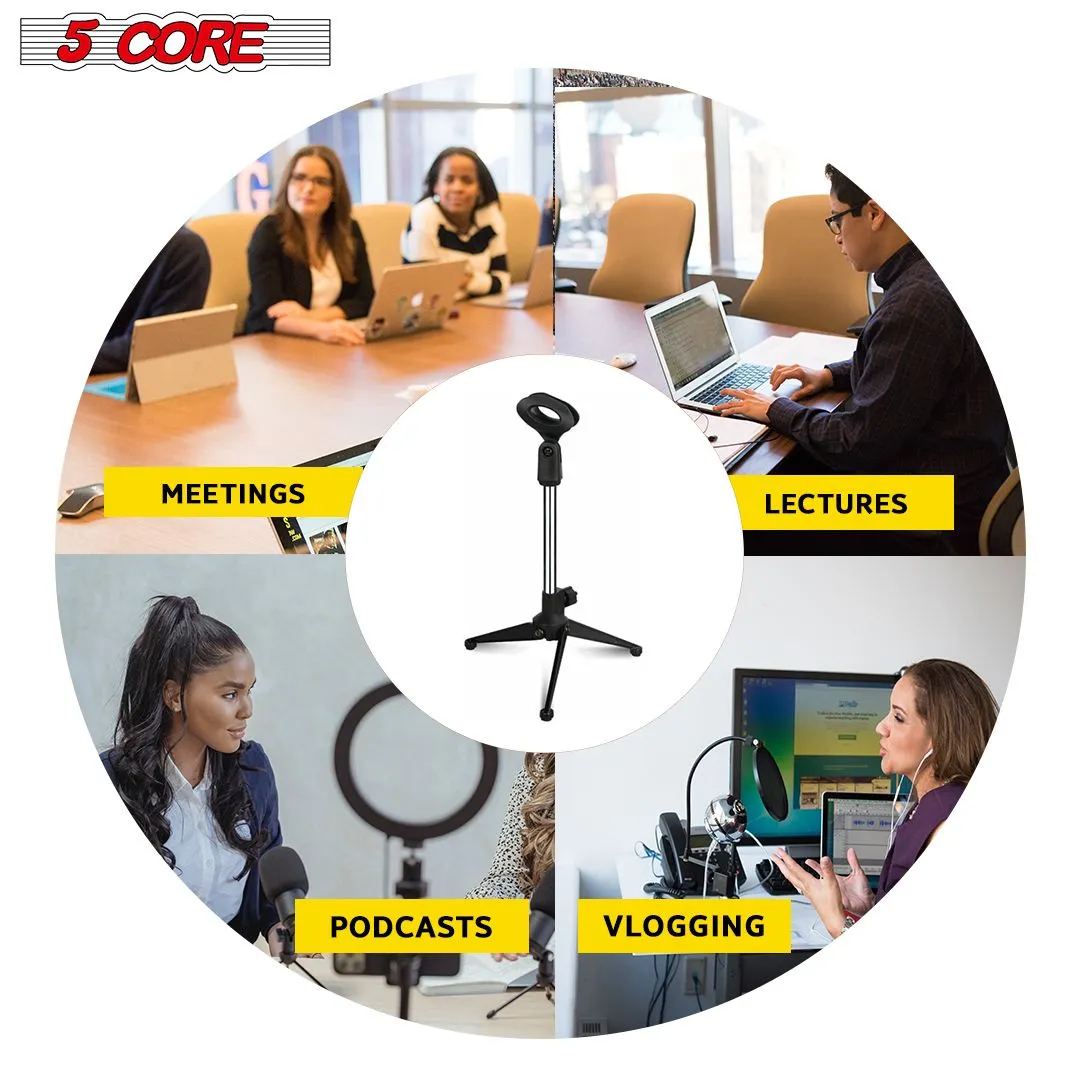 5 Core Desk Mic Stand  Height Adjustable Table Tripod Portable Desktop Microphone Stand  Includes Universal Mic Holder Compatible w Dynamic Handheld Microphones- MS MINI TRI CH