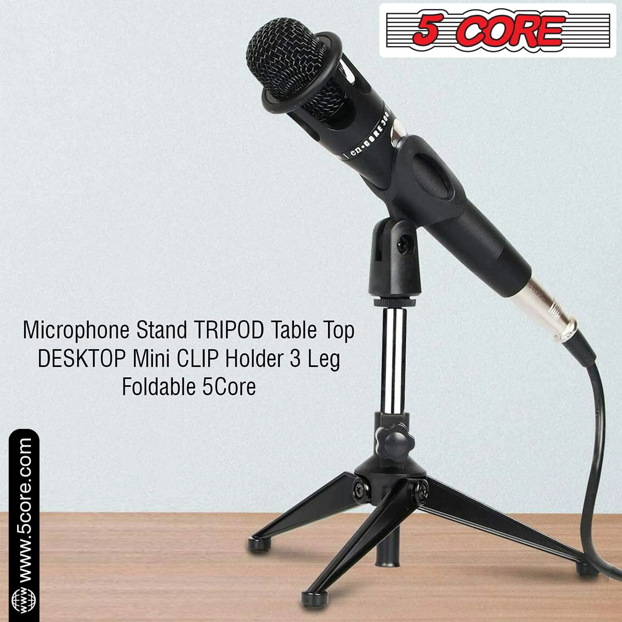 5 Core Desk Mic Stand  Height Adjustable Table Tripod Portable Desktop Microphone Stand  Includes Universal Mic Holder Compatible w Dynamic Handheld Microphones- MS MINI TRI CH