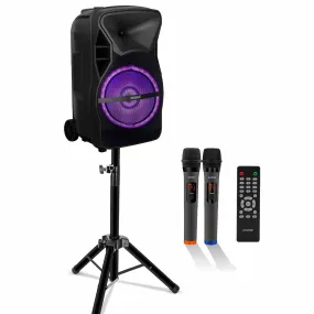 5Core 12 inch PA Portable Bluetooth Party Speaker Karaoke Boombox   2 Wireless Mics