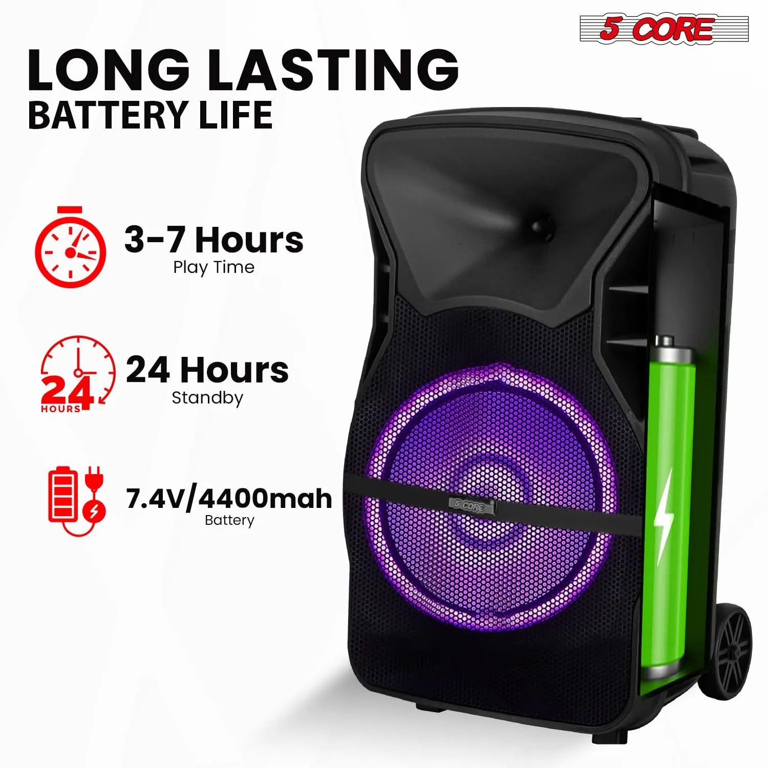 5Core 15 inch PA Portable Bluetooth Party Speaker Karaoke Boombox   2 Wireless Mics