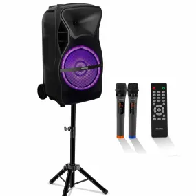 5Core 15 inch PA Portable Bluetooth Party Speaker Karaoke Boombox   2 Wireless Mics