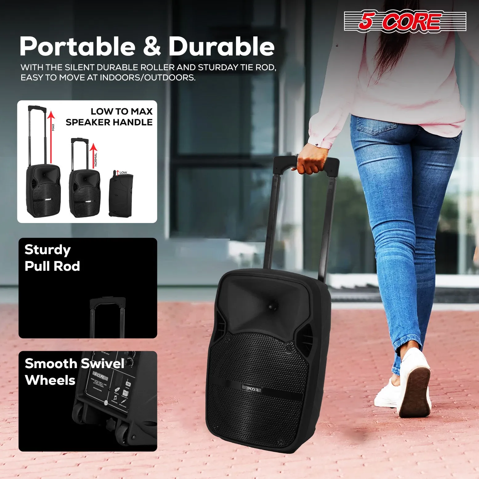 5Core 8 inch PA Portable Bluetooth Party Speaker Karaoke Boombox   2 Wireless Mics