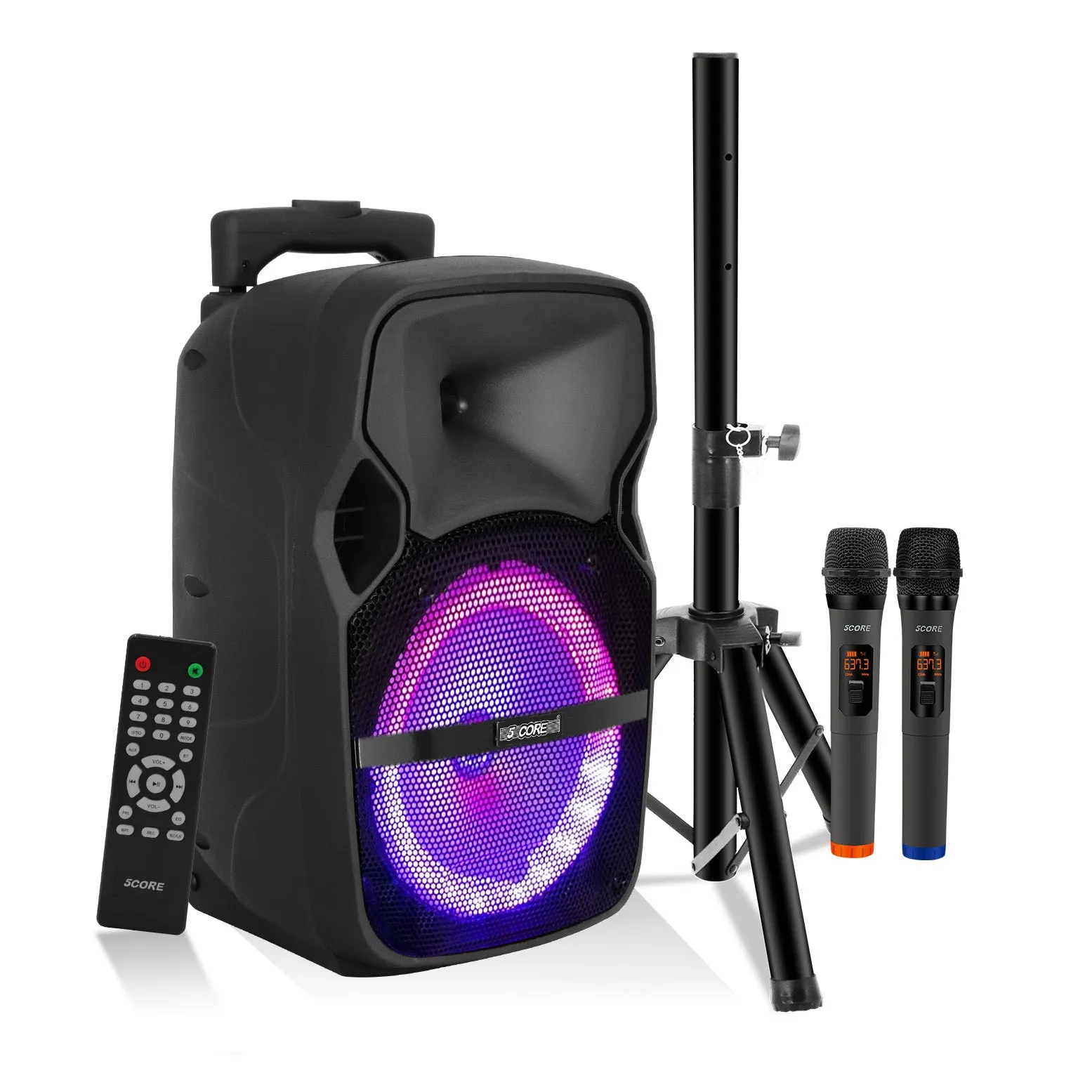 5Core 8 inch PA Portable Bluetooth Party Speaker Karaoke Boombox   2 Wireless Mics
