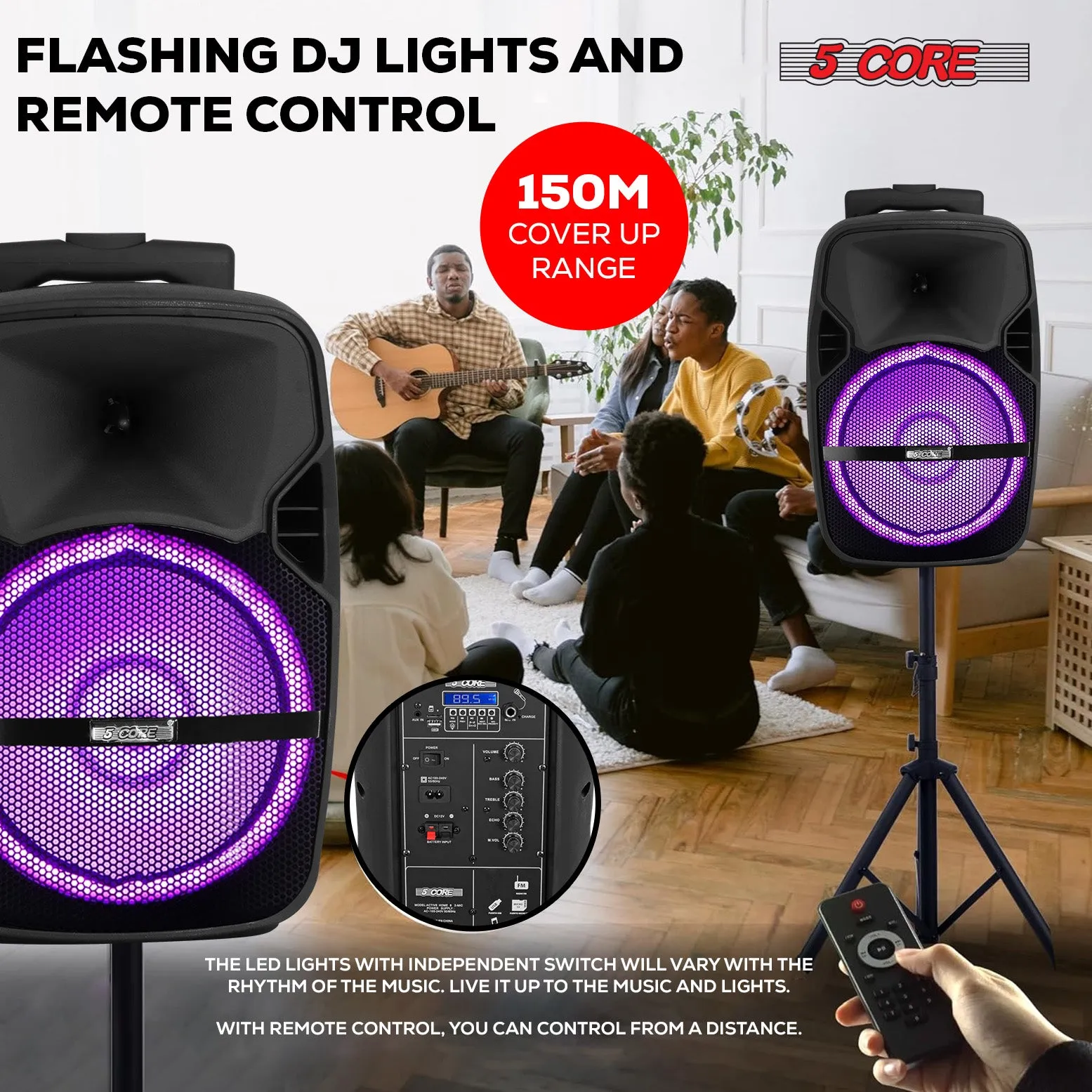 5Core 8 inch PA Portable Bluetooth Party Speaker Karaoke Boombox   2 Wireless Mics
