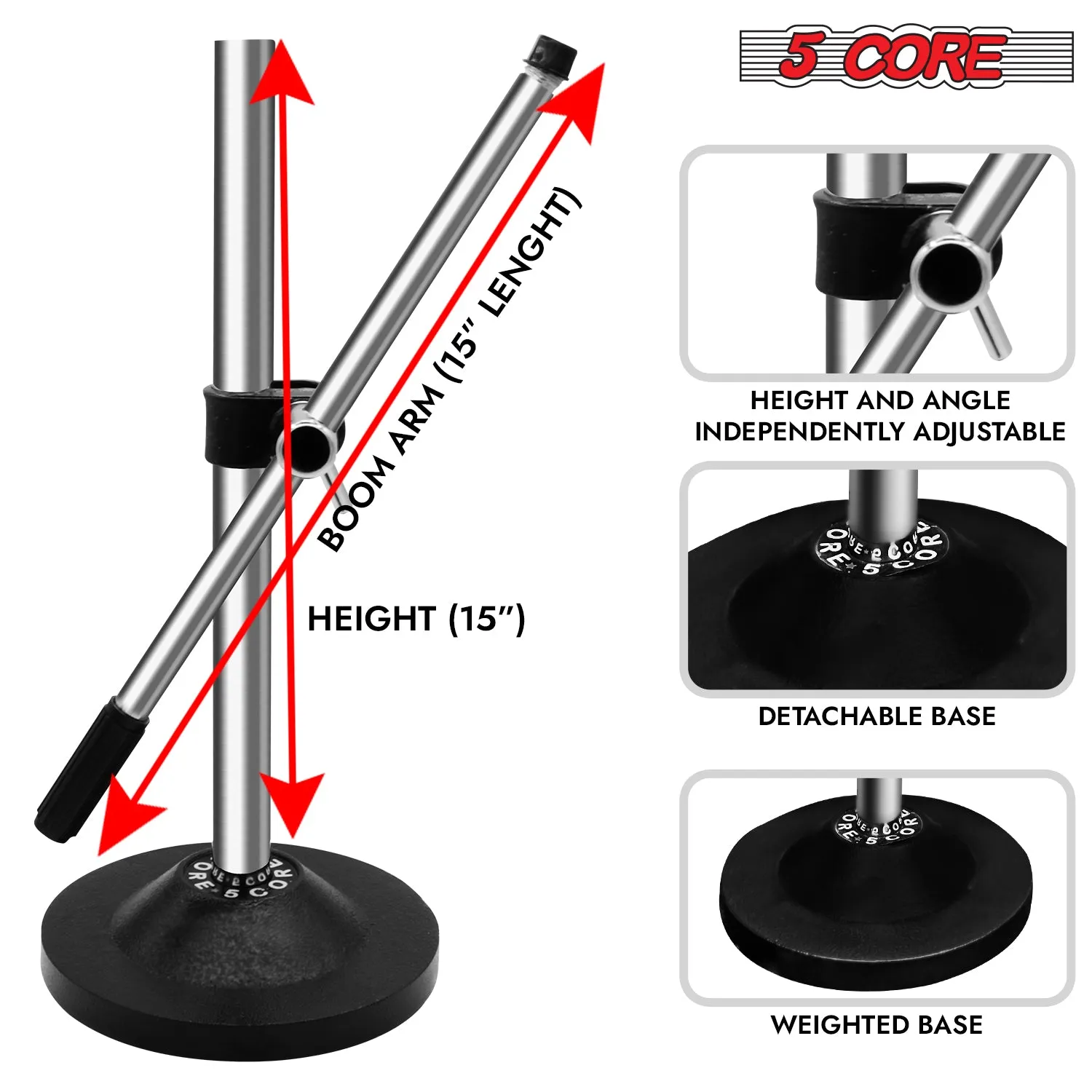 5Core Desktop Mic Stand Universal Desk Microphone Holder Table Top Round Base Stands
