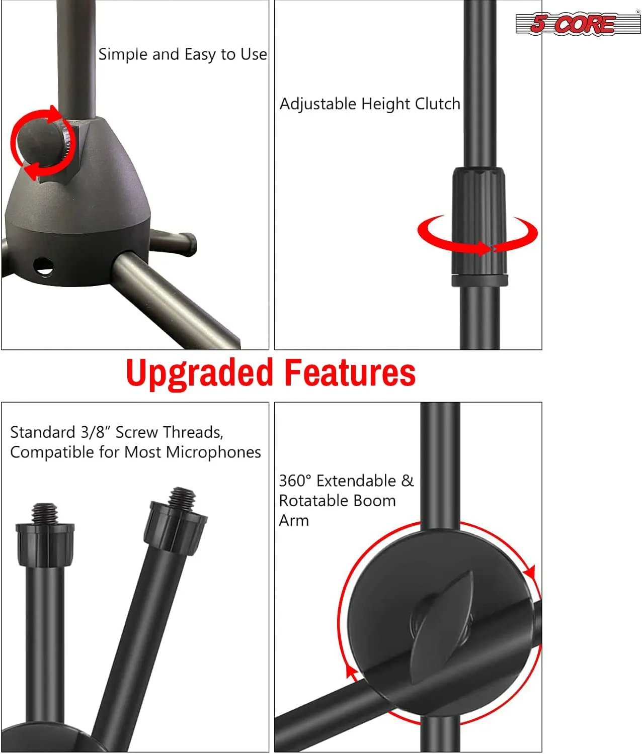 5Core  Microphone Stand - Universal Mic Stand and Height Adjustable
