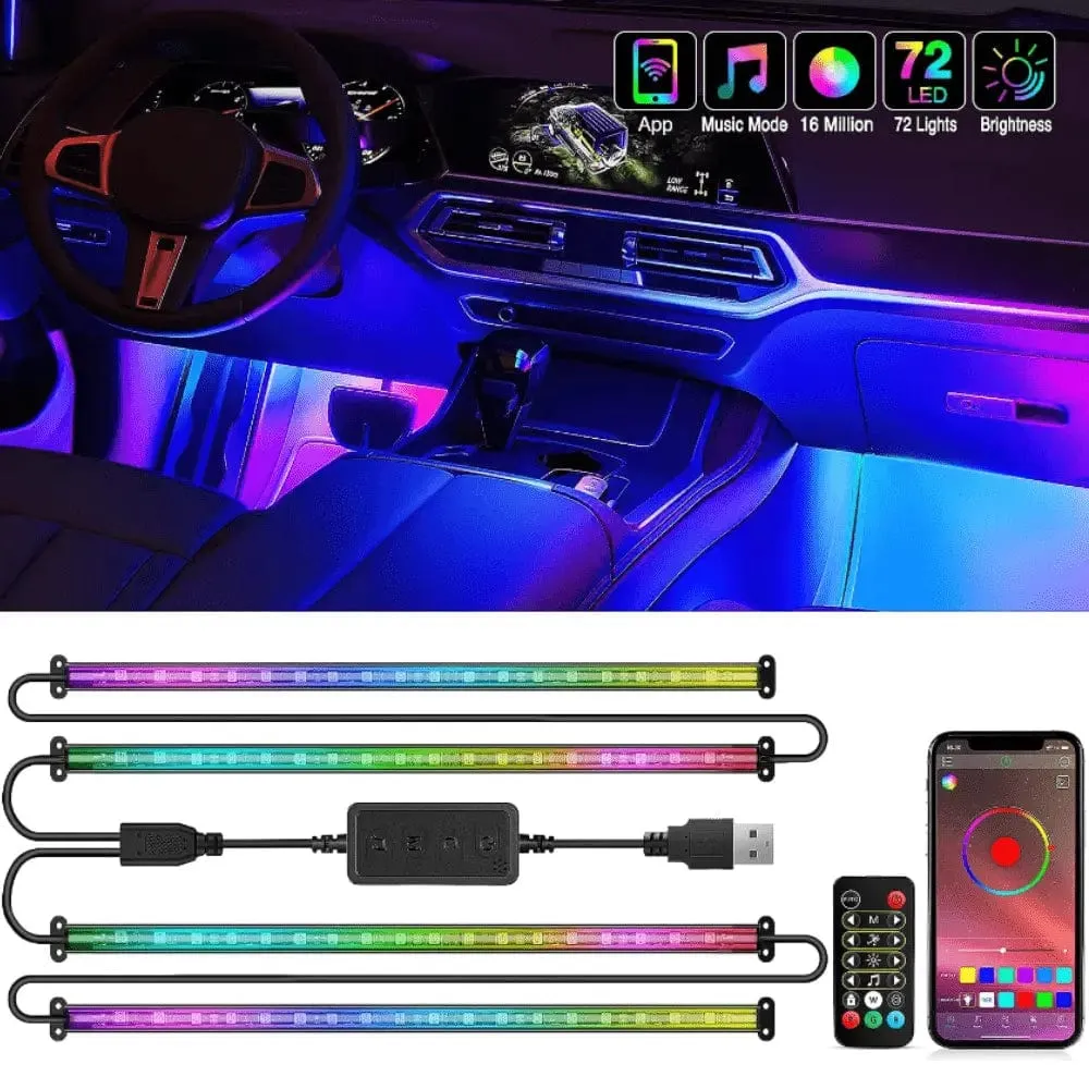 72Leds RGBIC USB Interior Light Strip APP RF Remote Control 4PCS