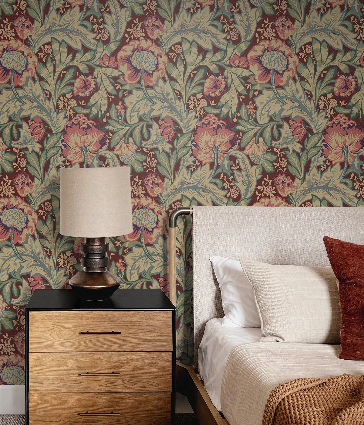 Acanthus Garden Wallpaper in Deep Mauve & Aegean Blue