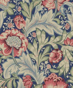 Acanthus Garden Wallpaper in Marine Blue & Watermelon