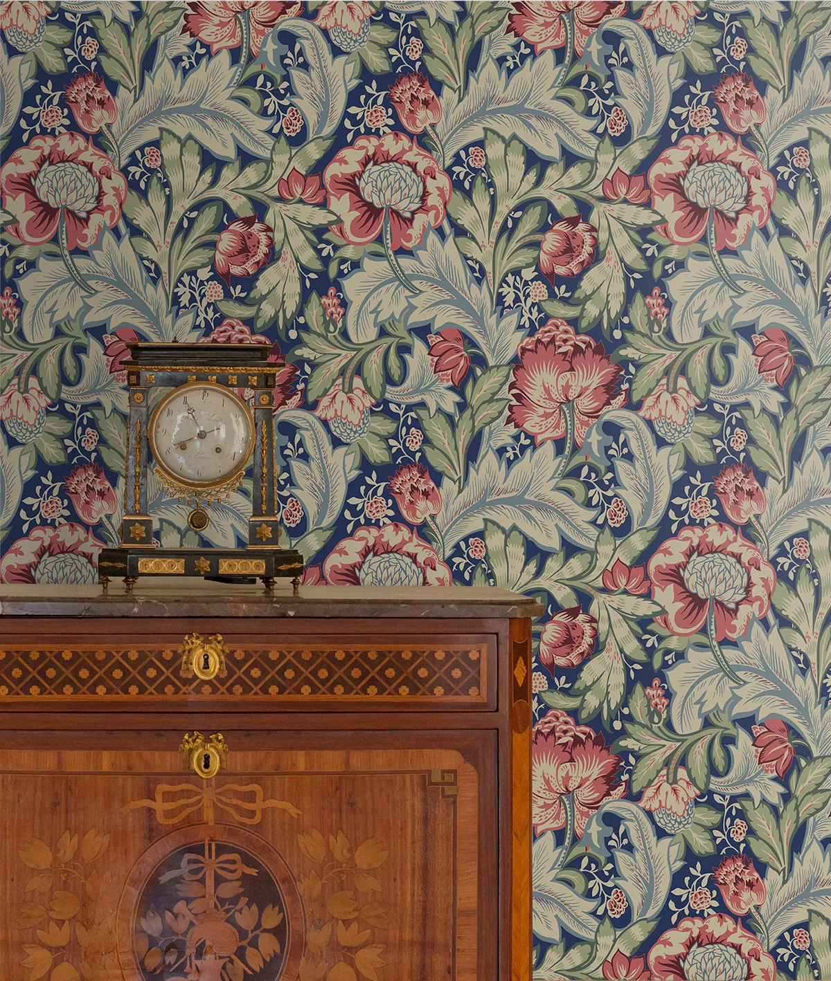 Acanthus Garden Wallpaper in Marine Blue & Watermelon