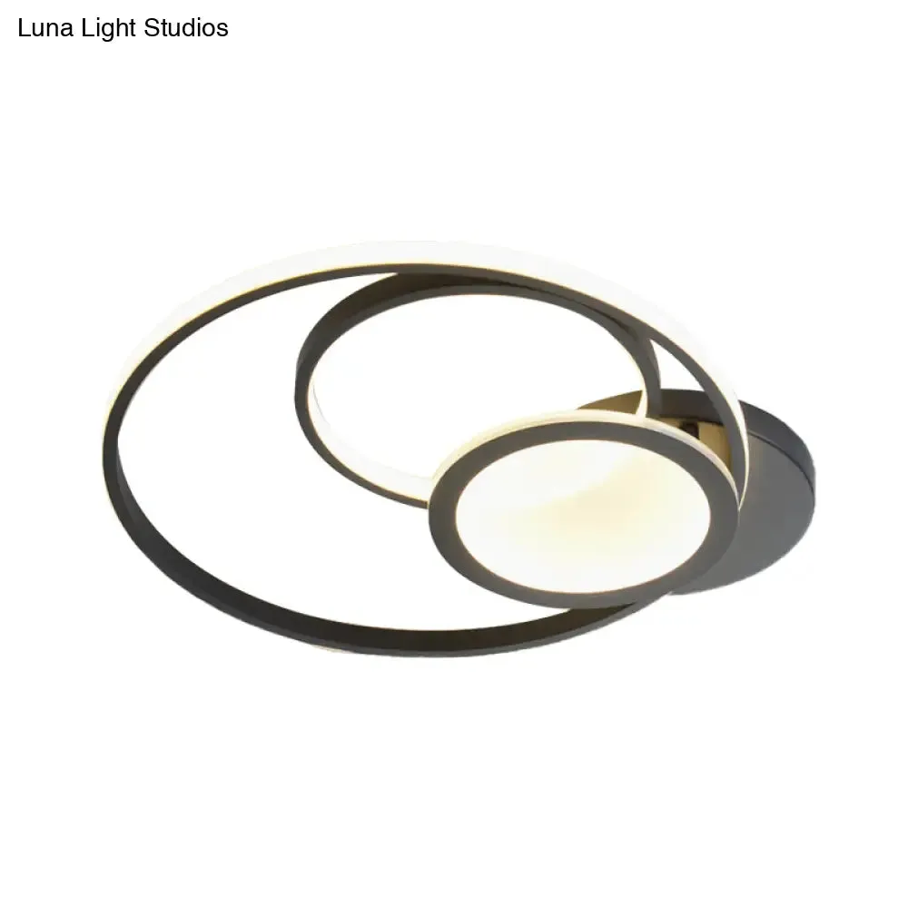 Acrylic Flush Mount LED Ceiling Lamp in White/Black - Modern Multi-Hoop Design - Warm Light