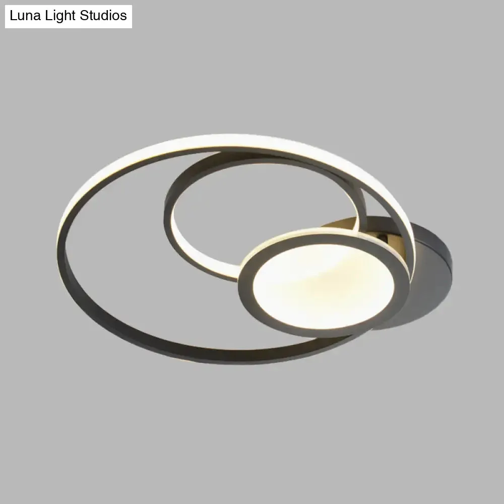Acrylic Flush Mount LED Ceiling Lamp in White/Black - Modern Multi-Hoop Design - Warm Light