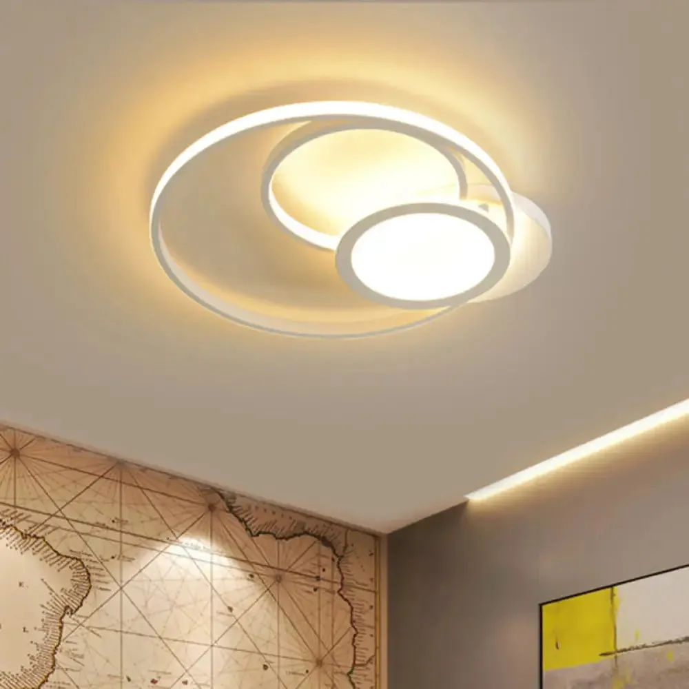 Acrylic Flush Mount LED Ceiling Lamp in White/Black - Modern Multi-Hoop Design - Warm Light