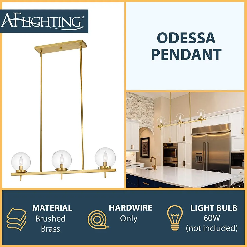 AFELEM Odessa 3-Light Hanging Pendant in Brushed Brass - 9147-3H