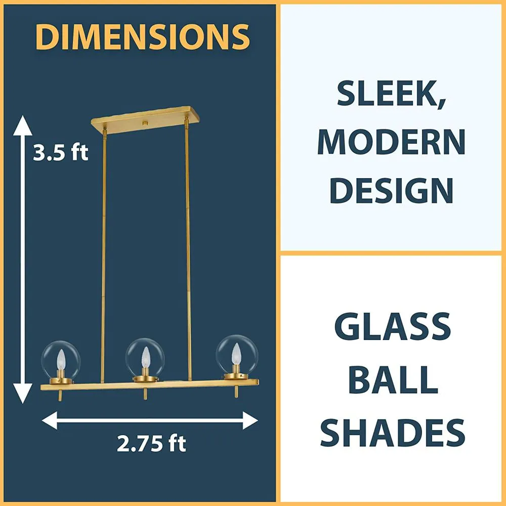 AFELEM Odessa 3-Light Hanging Pendant in Brushed Brass - 9147-3H