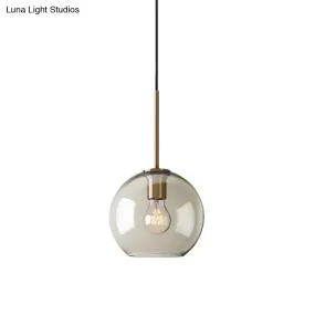 Amber Glass Pendant Lighting with Brass Modern Design - 1 Bulb Pendant Light for Kitchen - 8"/10"/12" Wide