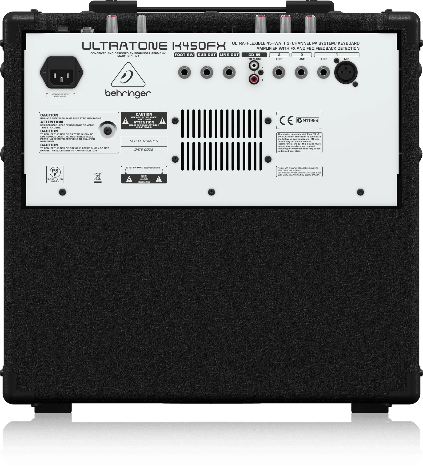 Behringer K450FX Ultra-Flexible 45-Watt 3-Channel PA System / Keyboard Amplifier with FX and FBQ Feedback Detection