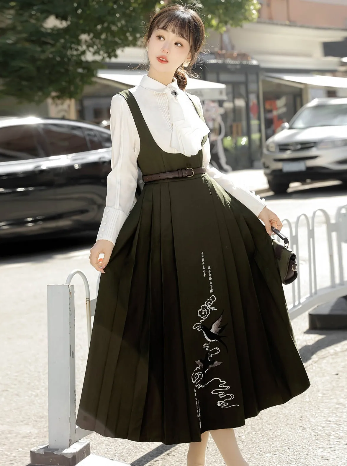 China Short Cape   Skirt Pleated   Retro Blouse