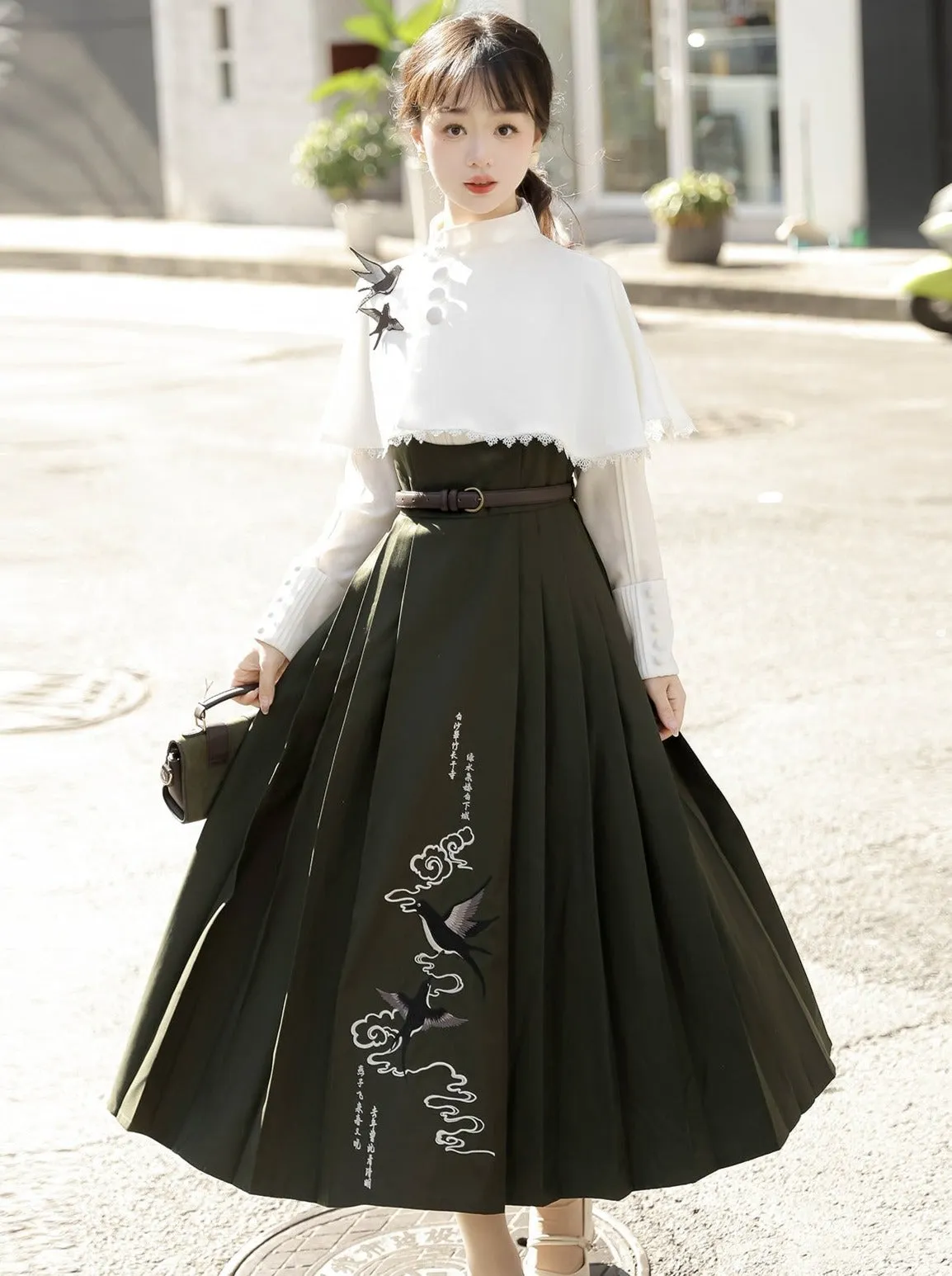 China Short Cape   Skirt Pleated   Retro Blouse